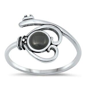 Sterling Silver 925 Round Black Agate Heart Lock Key Bypass Style Band Ring Sz 5
